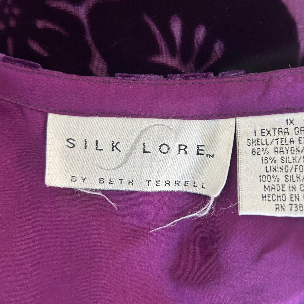Silk Lore Beth Terrell Purple Velvet Burnout Floral Tunic Top Size 1X - Picture 2 of 7